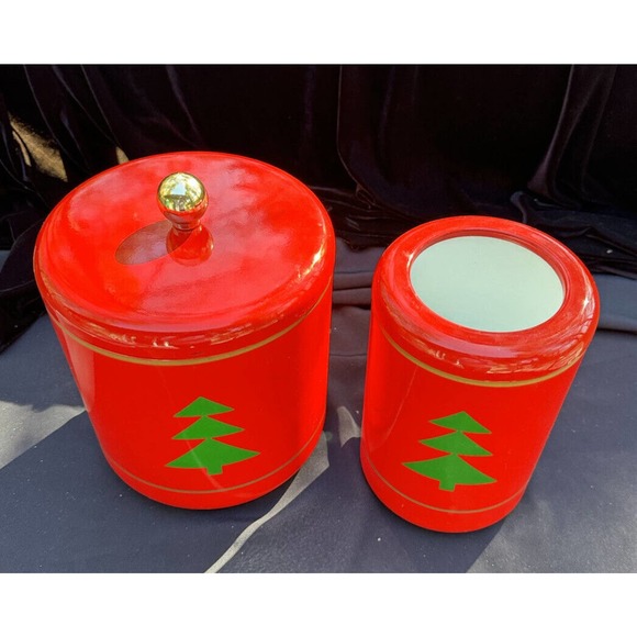 Vintage Neiman Marcus Japan Christmas Bar Ice Bucket & Matching Wine Chiller - Picture 3 of 12